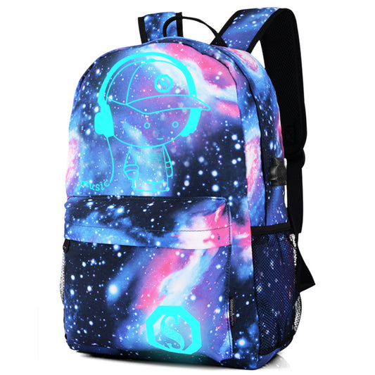 Starry Night Light Children's Backpack Oxford Cloth Print Backpack Middle School Girls' School Bag